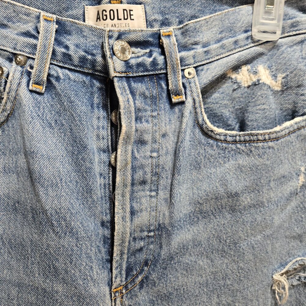 AGOLDE Women's 90s Jeans Mid Rise in Light Wash Loose Fit Distressed Straight - Picture 2 of 10